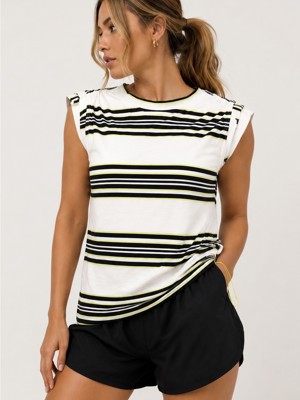 FP Movement (Free People Movement)white and black striped crop top with neon